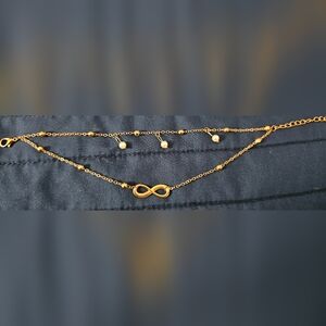 Double Layer Infinity Pearl Anklet Bracelet,Endless Love Symbol Anklet